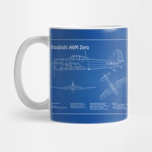 Mitsubishi A6M Zero Airplane Blueprint - AD Mug